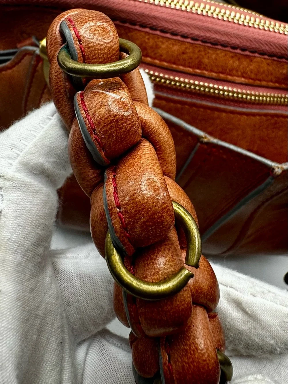 Chloé HELOISE HANDBAG Rust Leather Satchel with Braided Handle and Gold Hardware